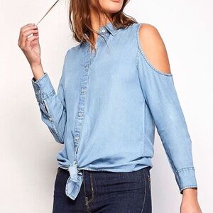 Cold shoulder chambray shirt